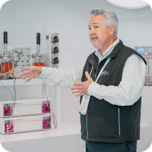 Stellix employee demonstrating diagnostic equipment