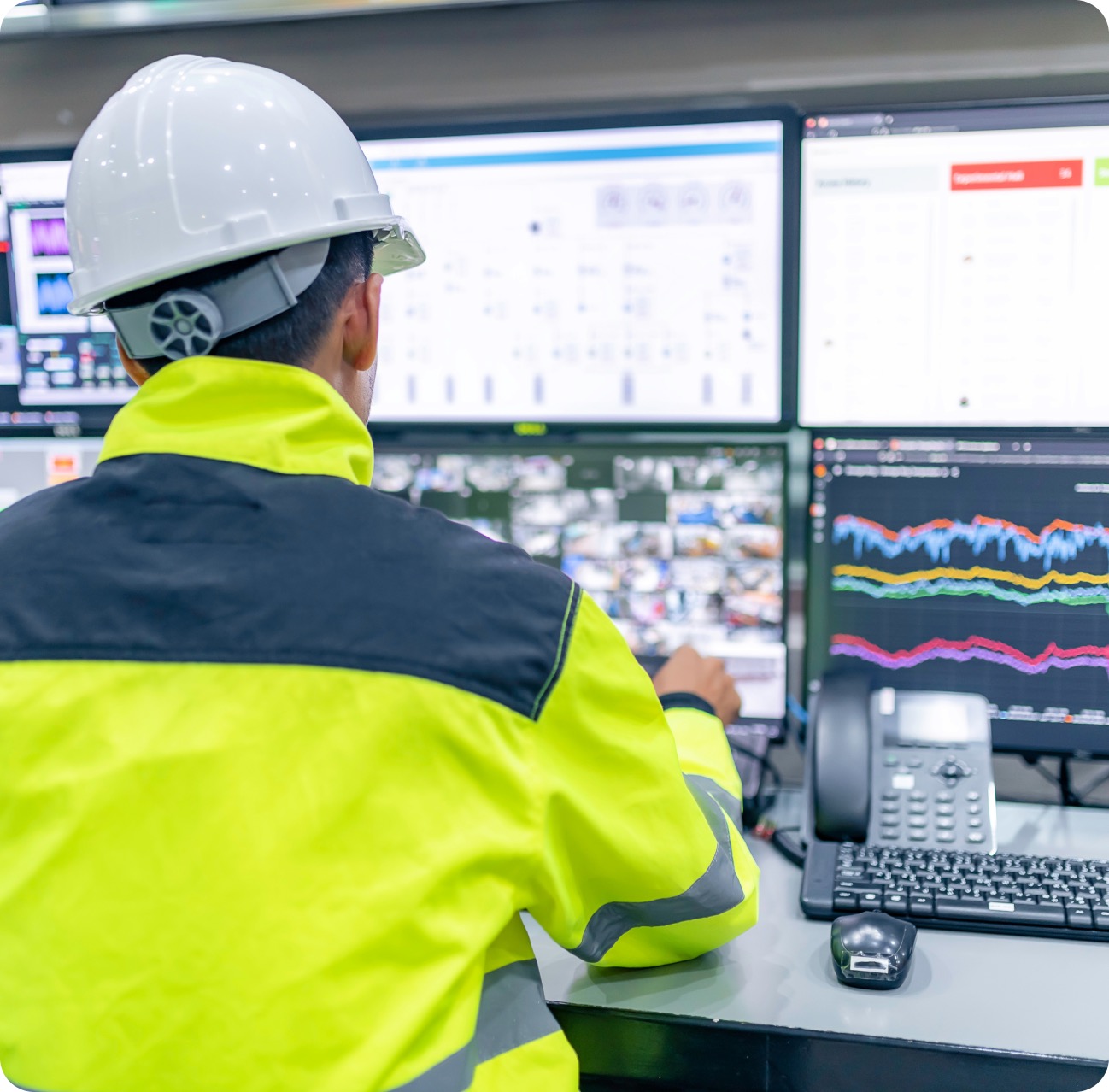 Energy sector engineer monitoring facility performance